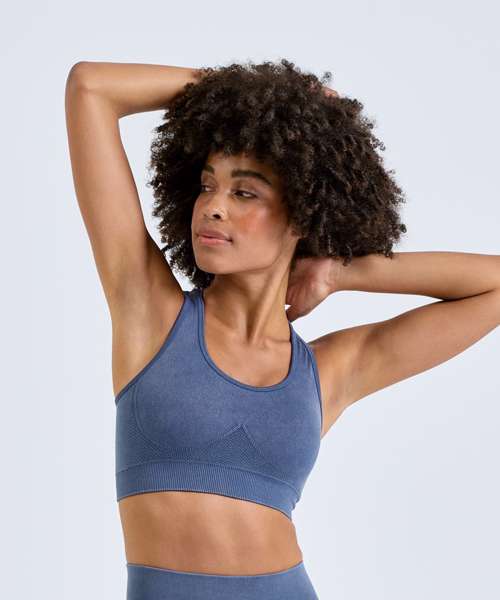 Tridri® seamless "3D fit" multi-sport sculpt bra top denim